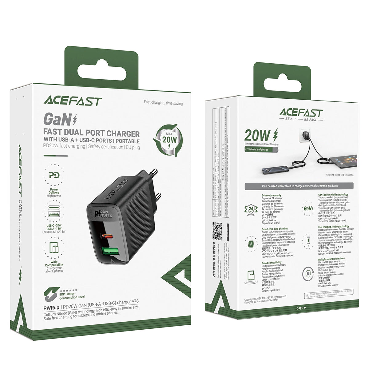 Acefast A78 Charger Network GaN USB-A / USB-C PD 20W - Black_4