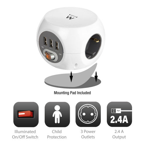 Ewent EW3939 base mÃºltiple 1,5 m 3 salidas AC Interior Blanco_3