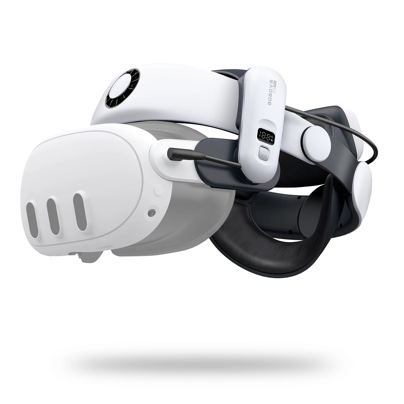 BoboVR S3 Pro strain relief strap for Meta Quest 3 VR goggles + B100 external battery - white and black_1