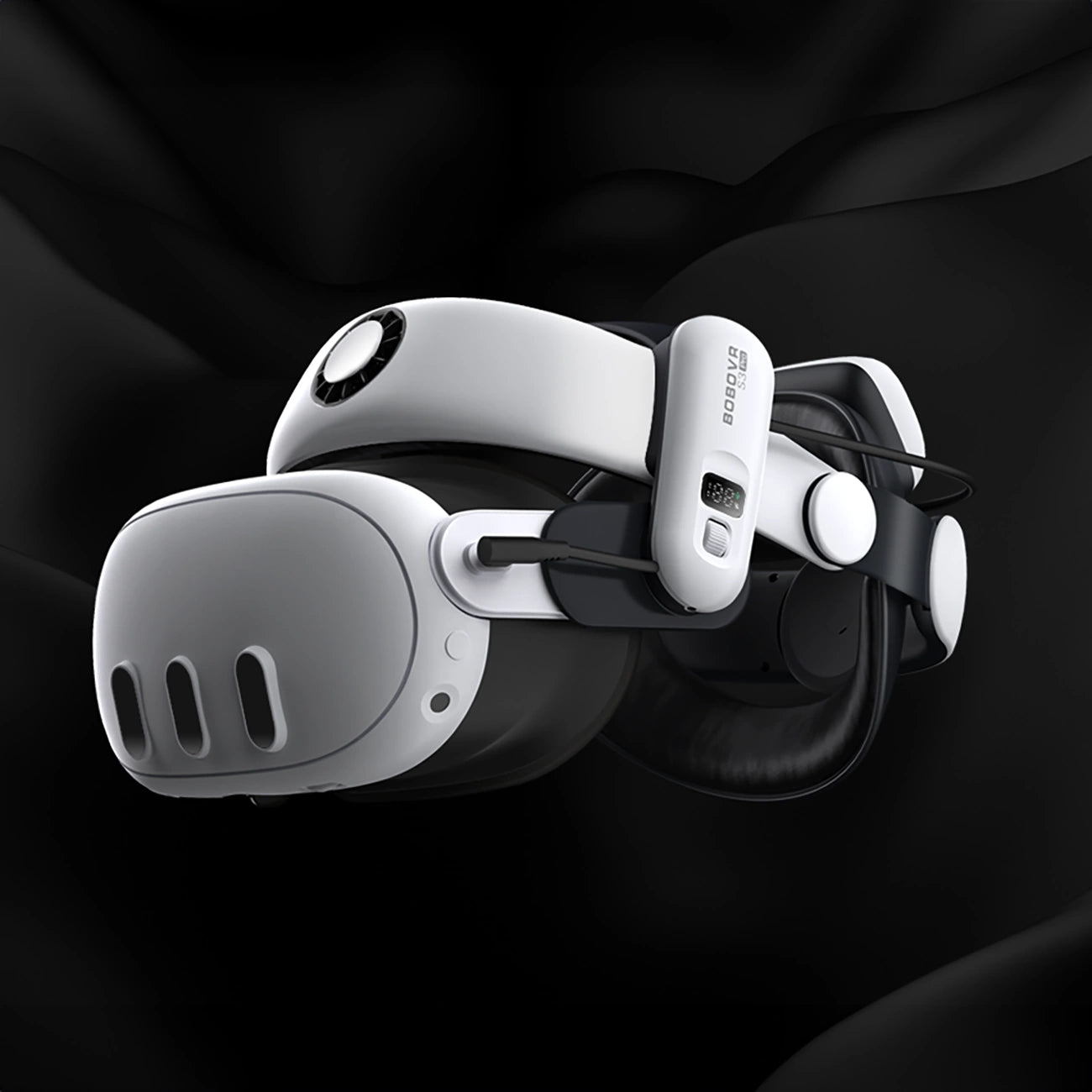 BoboVR S3 Pro strain relief strap for Meta Quest 3 VR goggles + B100 external battery - white and black_4