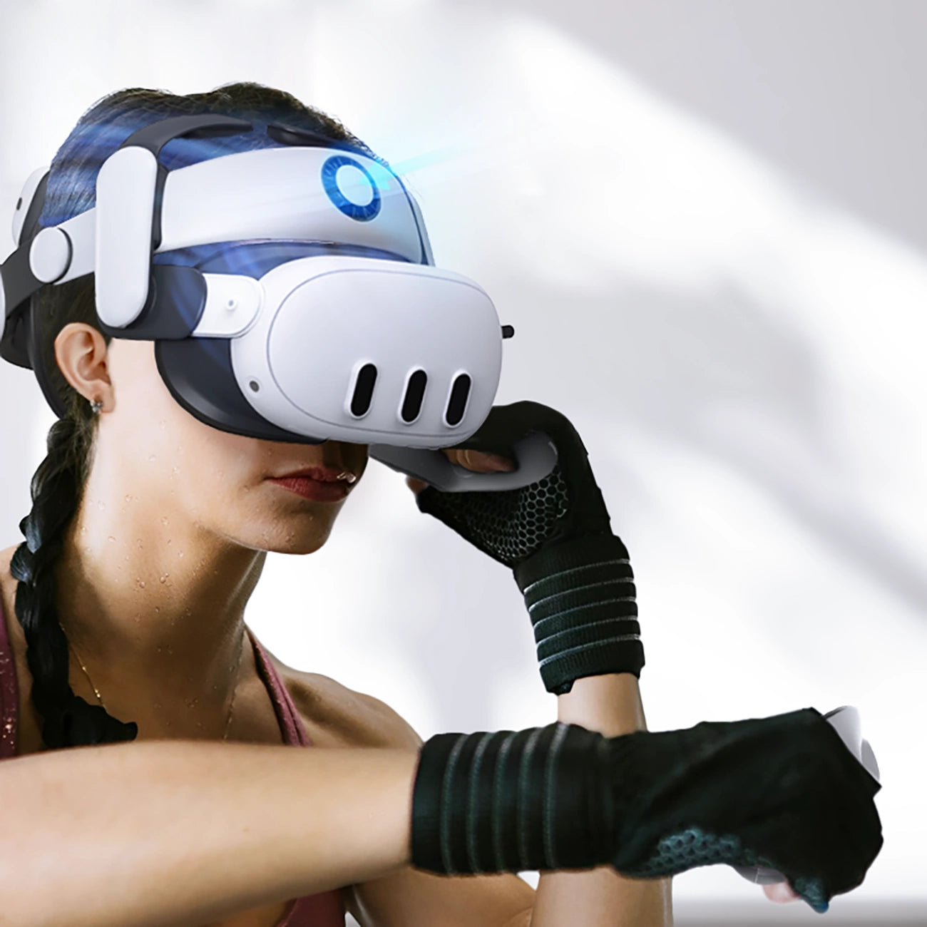 BoboVR S3 Pro strain relief strap for Meta Quest 3 VR goggles + B100 external battery - white and black_2
