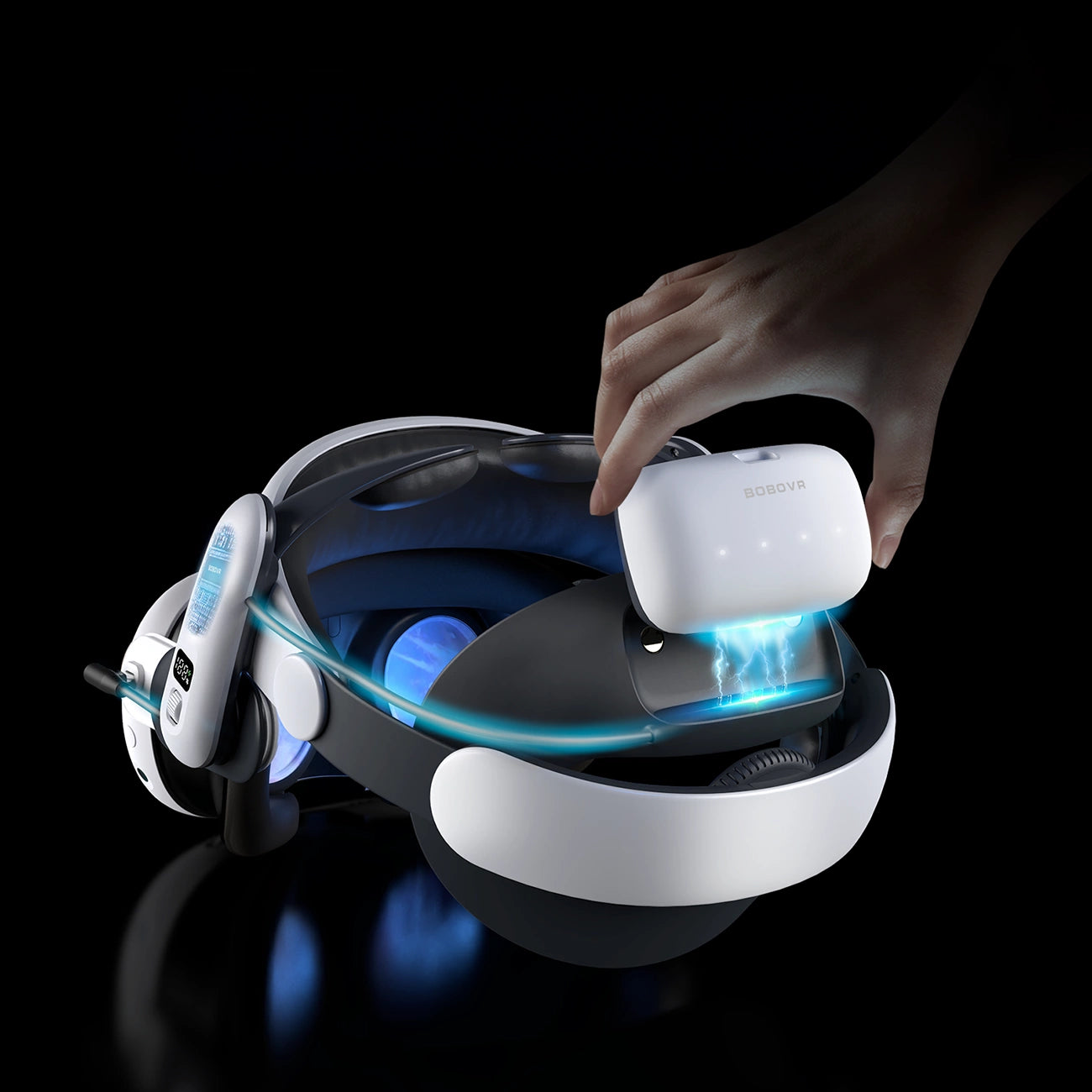 BoboVR S3 Pro strain relief strap for Meta Quest 3 VR goggles + B100 external battery - white and black_6