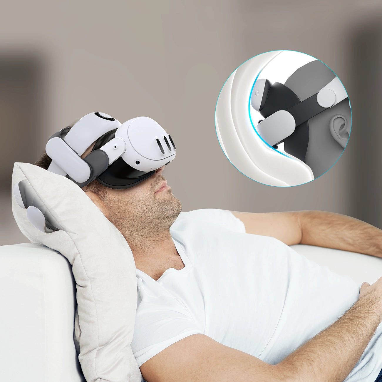 BoboVR S3 Pro strain relief strap for Meta Quest 3 VR goggles + B100 external battery - white and black_8