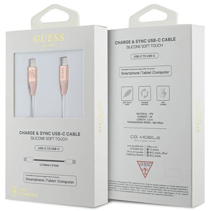 Guess Ebossed Logo USB-C / USB-C Cable 1.5m Fast Charging - Pink_1