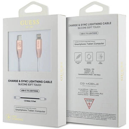 Guess Ebossed Logo USB-C / Lightning Cable 1.5m Fast Charging - Pink_1