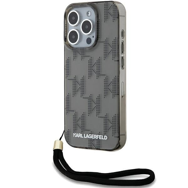 Karl Lagerfeld IML Mono KL Pattern &amp; Cord case for iPhone 15 Pro - black_0