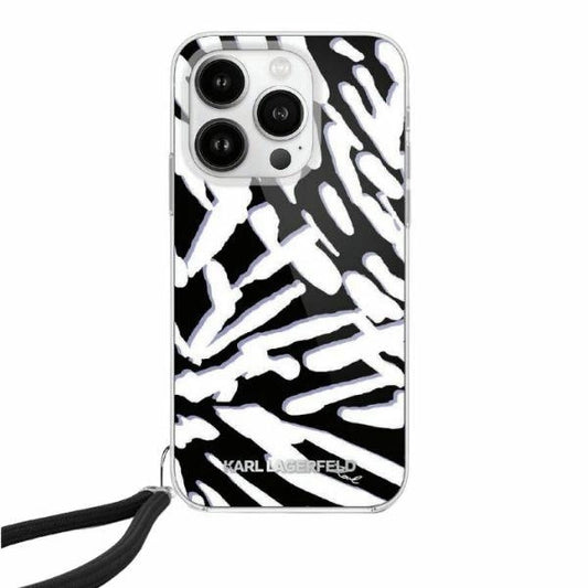 Karl Lagerfeld IML Zebra Pattern &amp; Cord case for iPhone 15 Pro - black_0