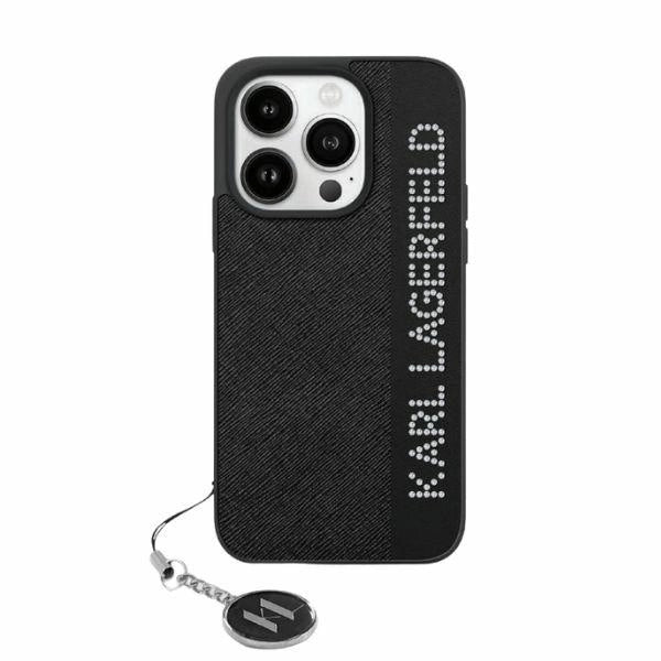 Karl Lagerfeld Saffiano Rhinestones &amp; Charm case for iPhone 15 Pro - black_0