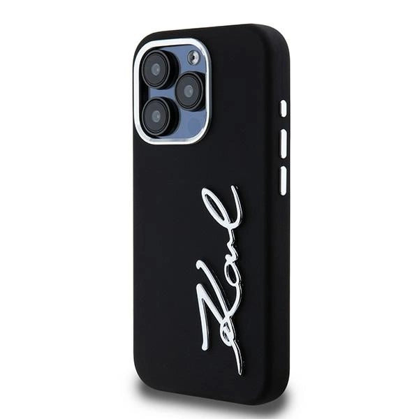 Karl Lagerfeld Silicone Metal Script Logo case for iPhone 15 Pro - black_1
