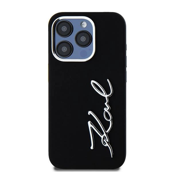 Karl Lagerfeld Silicone Metal Script Logo case for iPhone 15 Pro - black_2