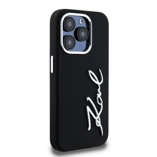 Karl Lagerfeld Silicone Metal Script Logo case for iPhone 15 Pro - black_3