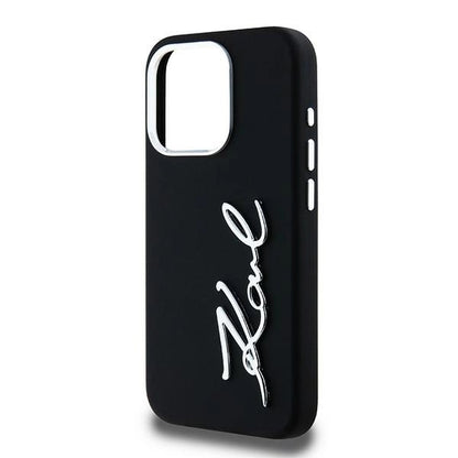 Karl Lagerfeld Silicone Metal Script Logo case for iPhone 15 Pro - black_5