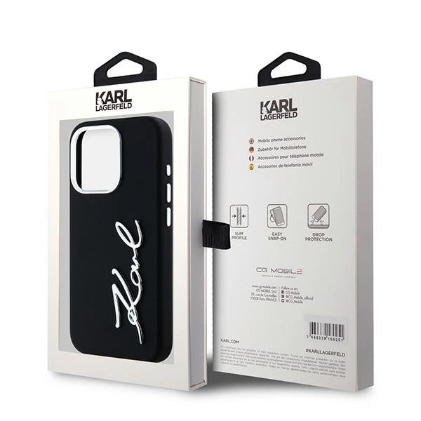 Karl Lagerfeld Silicone Metal Script Logo case for iPhone 15 Pro - black_7