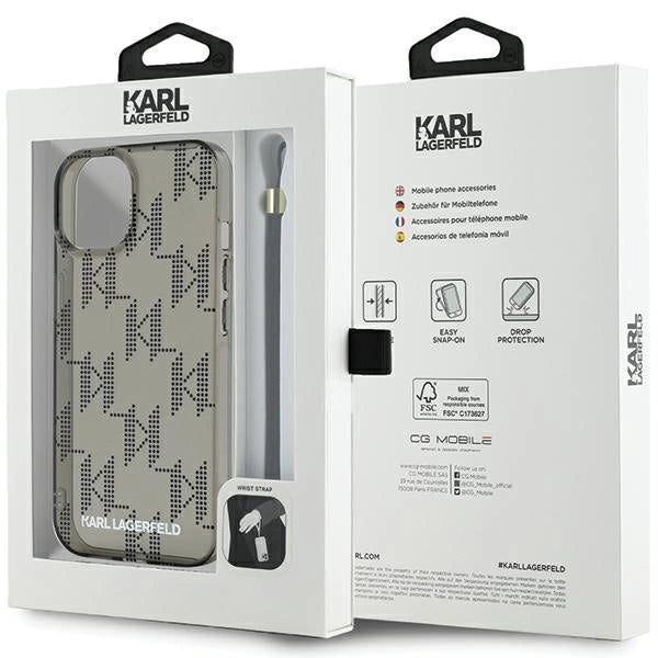Karl Lagerfeld IML Mono KL Pattern &amp; Cord case for iPhone 15 / 14 / 13 - black_6