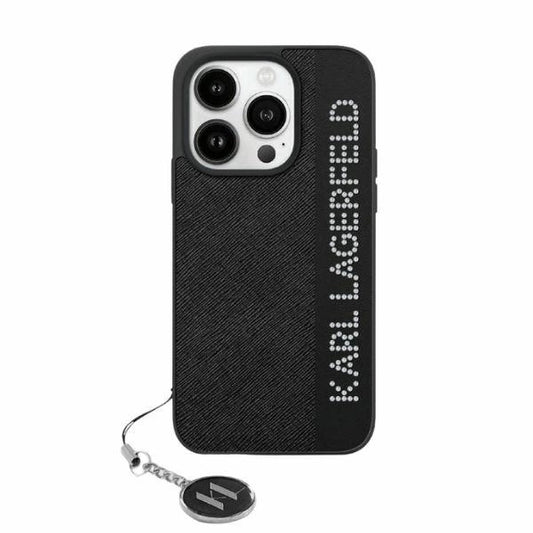 Karl Lagerfeld Saffiano Rhinestones &amp; Charm case for iPhone 15 / 14 / 13 - black_0