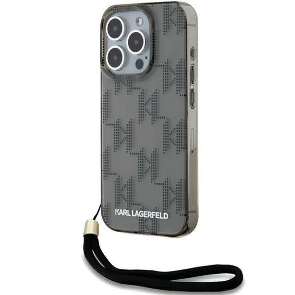 Karl Lagerfeld IML Mono KL Pattern &amp; Cord case for iPhone 15 Pro Max - black_0