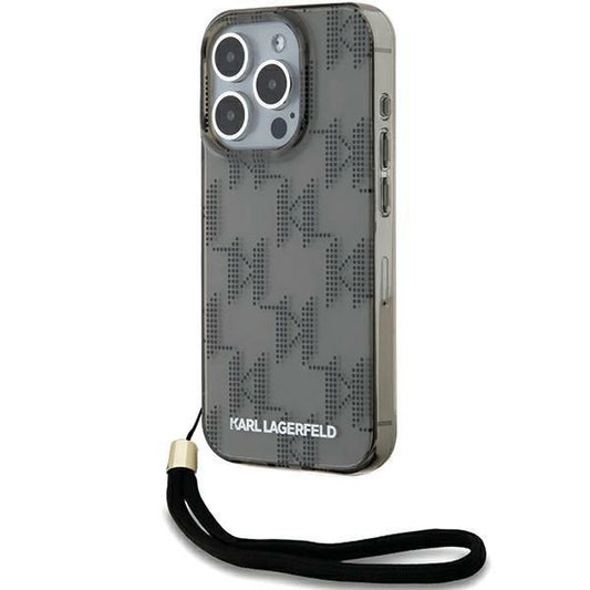 Karl Lagerfeld IML Mono KL Pattern &amp; Cord case for iPhone 15 Pro Max - black_0