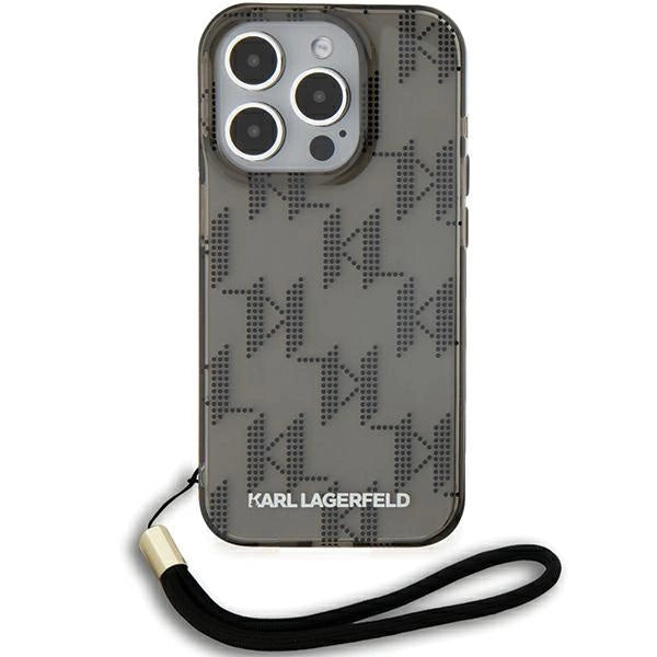 Karl Lagerfeld IML Mono KL Pattern &amp; Cord case for iPhone 15 Pro Max - black_1