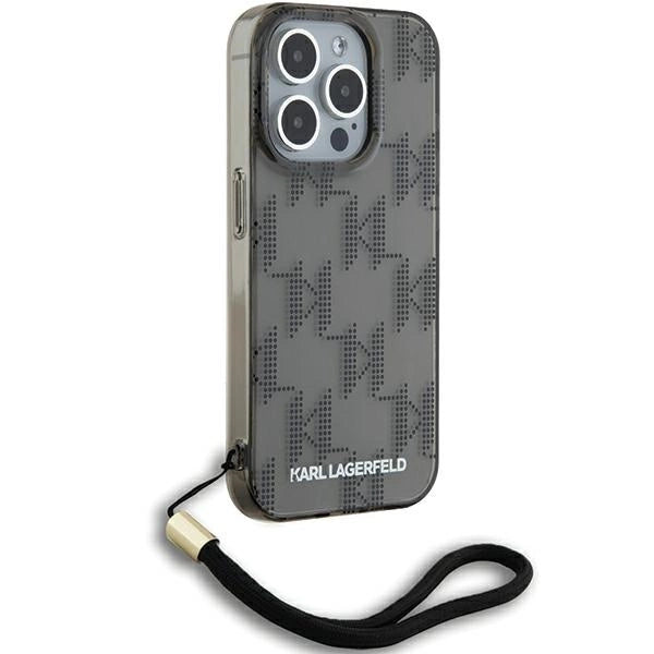 Karl Lagerfeld IML Mono KL Pattern &amp; Cord case for iPhone 15 Pro Max - black_2