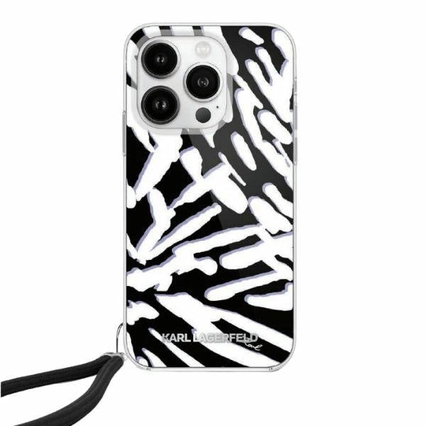 Karl Lagerfeld IML Zebra Pattern &amp; Cord case for iPhone 15 Pro Max - black_0