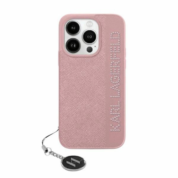 Karl Lagerfeld Saffiano Rhinestones &amp; Charm case for iPhone 15 Pro Max - pink_0