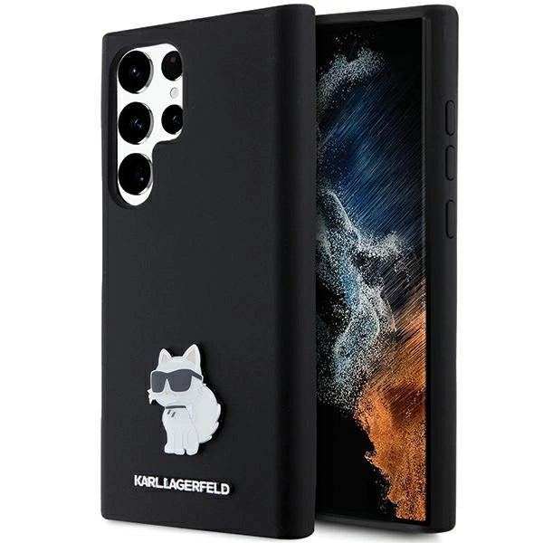 Karl Lagerfeld Silicone Choupette Metal Pin case for Samsung Galaxy S24 Ultra - black_0