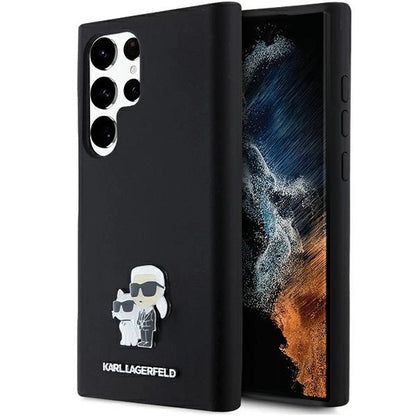 Karl Lagerfeld Silicone Karl&amp;Choupette Metal Pin case for Samsung Galaxy S24 Ultra - black_0