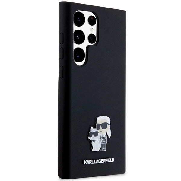 Karl Lagerfeld Silicone Karl&amp;Choupette Metal Pin case for Samsung Galaxy S24 Ultra - black_3