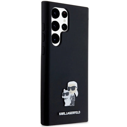 Karl Lagerfeld Silicone Karl&amp;Choupette Metal Pin case for Samsung Galaxy S24 Ultra - black_3
