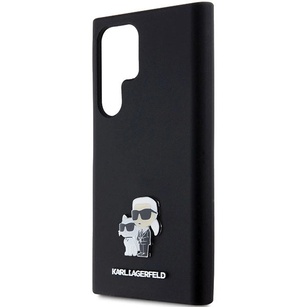 Karl Lagerfeld Silicone Karl&amp;Choupette Metal Pin case for Samsung Galaxy S24 Ultra - black_5