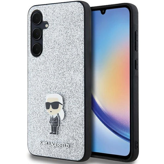 Karl Lagerfeld Fixed Glitter Ikonik Logo Metal Pin case for Samsung Galaxy A35 - silver_0