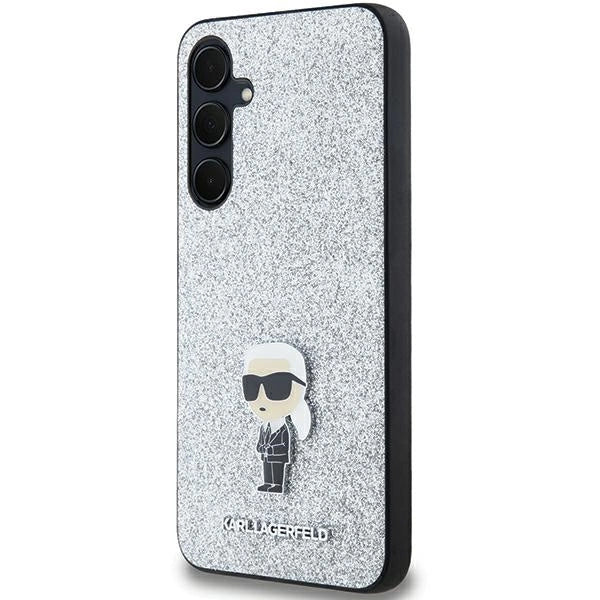 Karl Lagerfeld Fixed Glitter Ikonik Logo Metal Pin case for Samsung Galaxy A35 - silver_1