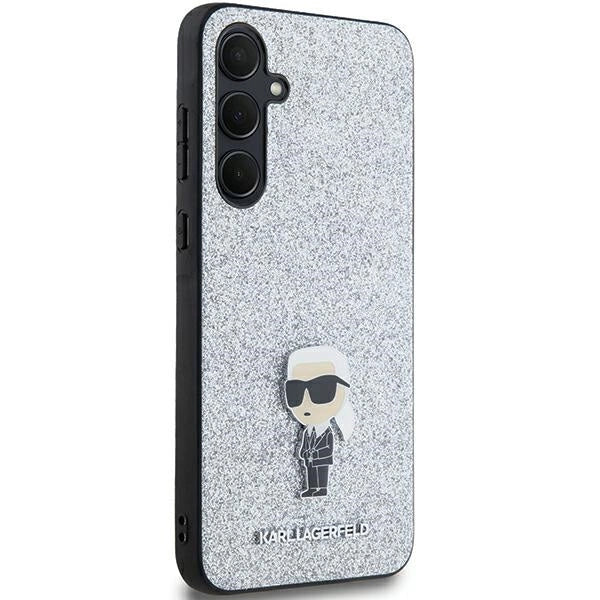 Karl Lagerfeld Fixed Glitter Ikonik Logo Metal Pin case for Samsung Galaxy A35 - silver_3