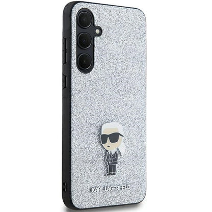 Karl Lagerfeld Fixed Glitter Ikonik Logo Metal Pin case for Samsung Galaxy A35 - silver_3