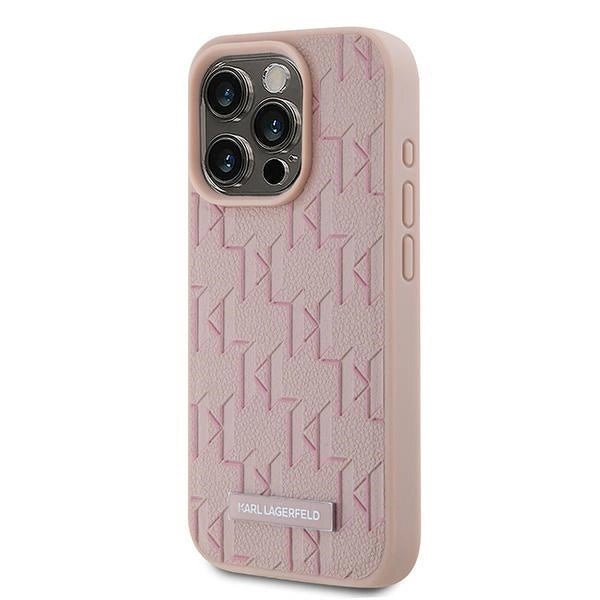 Karl Lagerfeld Leather Monogram Metal Logo case for iPhone 15 Pro - pink_1