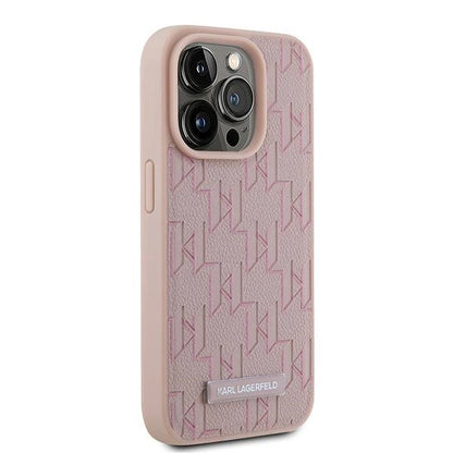 Karl Lagerfeld Leather Monogram Metal Logo case for iPhone 15 Pro - pink_3