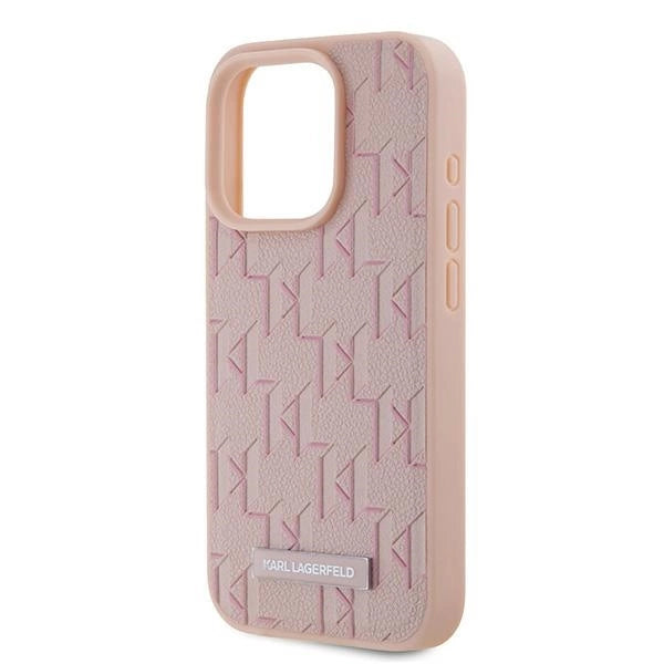 Karl Lagerfeld Leather Monogram Metal Logo case for iPhone 15 Pro - pink_5