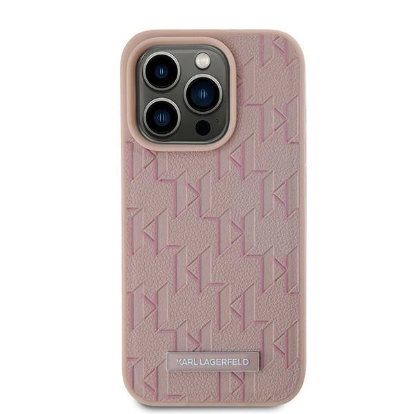 Karl Lagerfeld Leather Monogram Metal Logo case for iPhone 15 Pro Max - pink_2