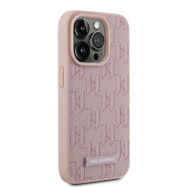 Karl Lagerfeld Leather Monogram Metal Logo case for iPhone 15 Pro Max - pink_3