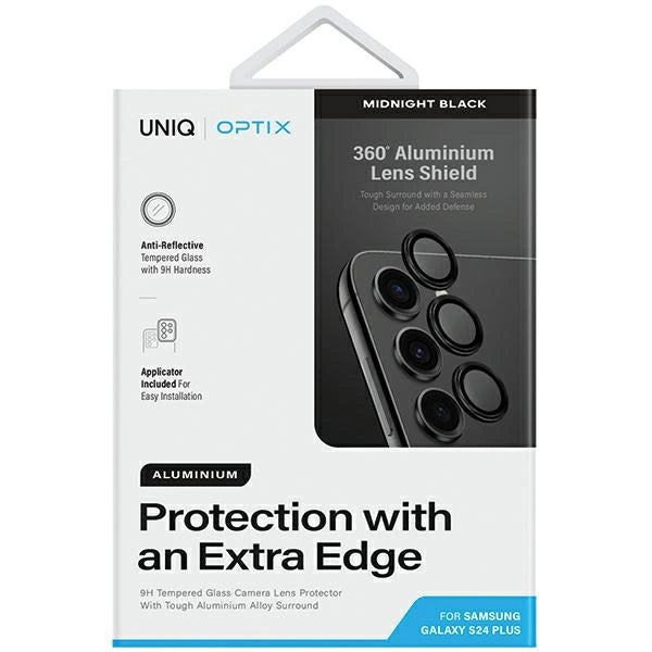 Uniq Optix Aluminum Camera Lens Protector for Samsung Galaxy S24+ camera lens with applicator - black_1