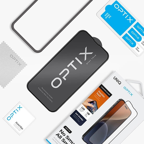 Uniq Optix Matte frosted tempered glass for iPhone 15 / 14 Pro with applicator_4
