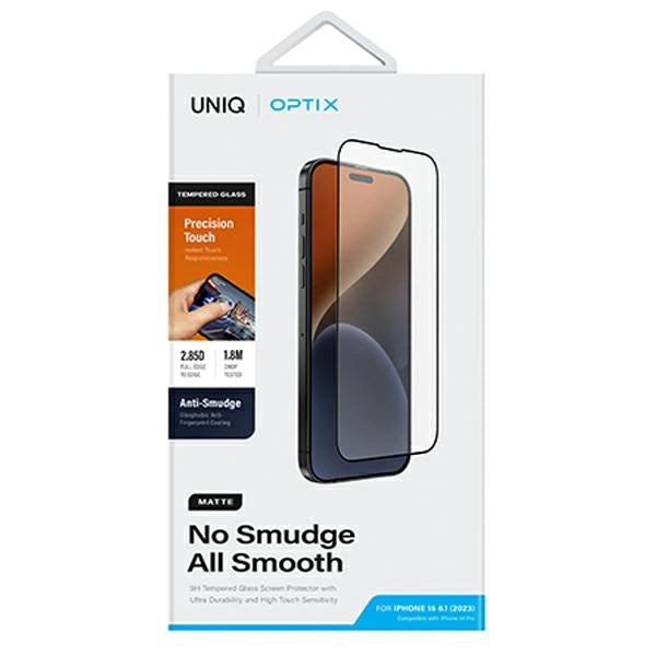 Uniq Optix Matte frosted tempered glass for iPhone 15 / 14 Pro with applicator_5
