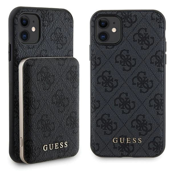 Guess 4G Metal Logo case set for iPhone 11 + 5000mAh MagSafe power bank - black_0