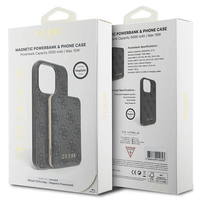 Guess 4G Metal Logo Case Set for iPhone 13 Pro Max + 5000mAh MagSafe Powerbank - Black_10