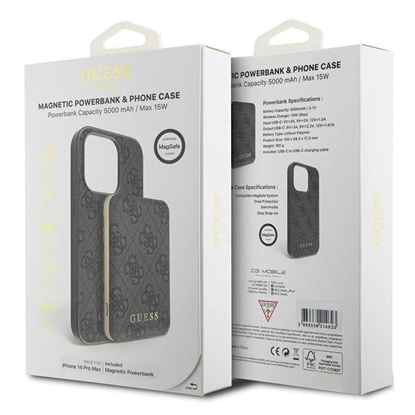 Guess 4G Metal Logo Case Set for iPhone 14 Pro Max + 5000mAh MagSafe Powerbank - Black_10