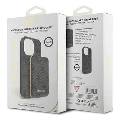 Guess 4G Metal Logo Case Set for iPhone 14 Pro Max + 5000mAh MagSafe Powerbank - Black_10