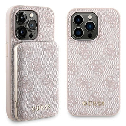 Guess 4G Metal Logo case set for iPhone 15 Pro + 5000mAh MagSafe power bank - pink_0