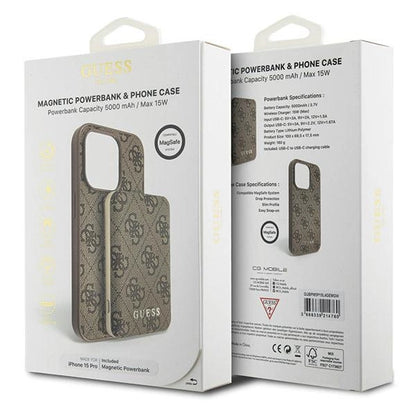 Guess 4G Metal Logo case set for iPhone 15 Pro + 5000mAh MagSafe power bank - brown_10