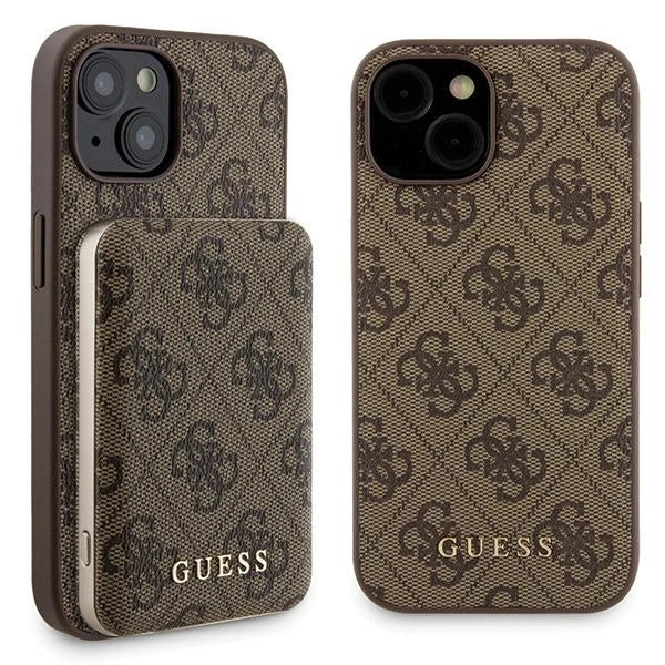 Guess 4G Metal Logo case set for iPhone 15 + 5000mAh MagSafe power bank - brown_0