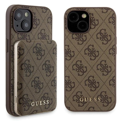 Guess 4G Metal Logo case set for iPhone 15 + 5000mAh MagSafe power bank - brown_0